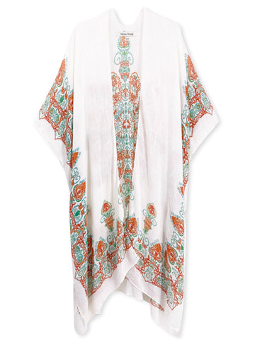 Moss Rose Adeline White Print Kimono
